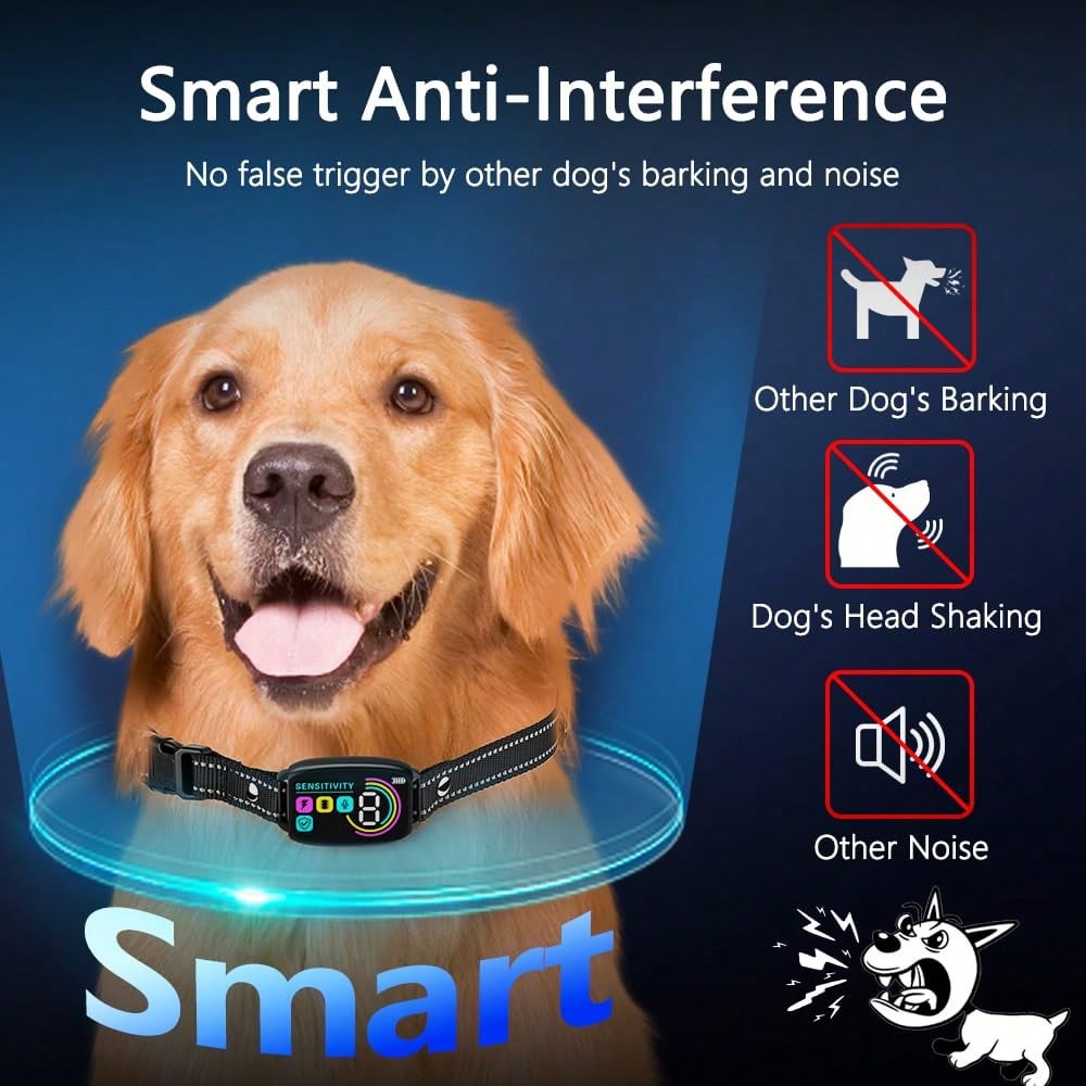 Dog Bark Collar, Bark Collar For Large Medium Small Dogs,Smart Bark Collar,Rechargeable Anti Barking Training Collar With 8 Adjustable Sensitivity,Anti Dog Barking Training Collar, Barking Electric Sh