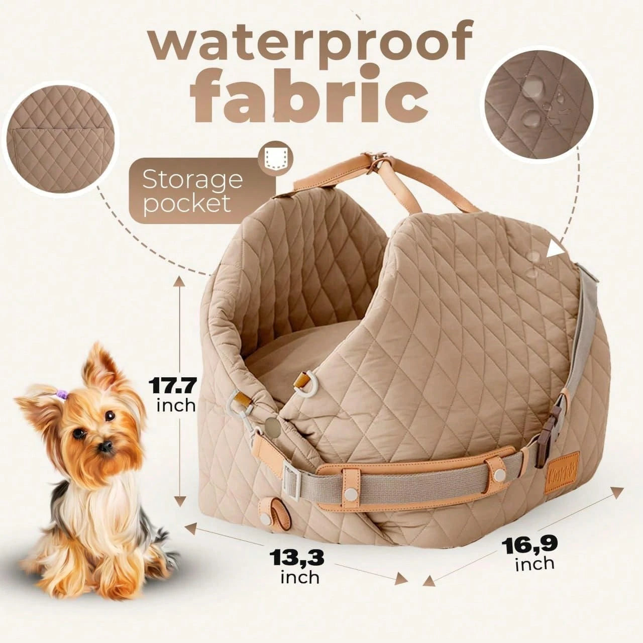 Dog Car Seat For Small Dogs, Pet Seats For Cars With Clip-On Safty Leash, Detachable Washable Pet Car Seat Travel Bed Under 25lbs