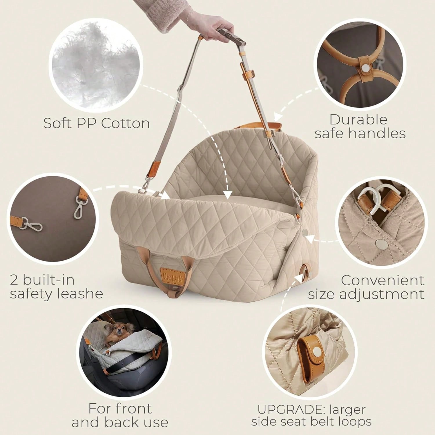 Dog Car Seat For Small Dogs, Pet Seats For Cars With Clip-On Safty Leash, Detachable Washable Pet Car Seat Travel Bed Under 25lbs