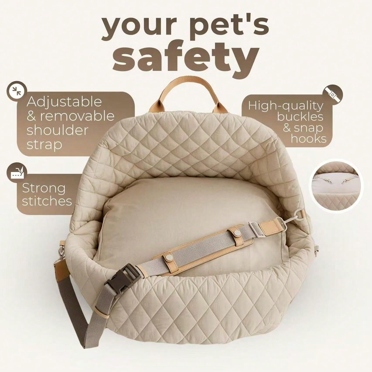 Dog Car Seat For Small Dogs, Pet Seats For Cars With Clip-On Safty Leash, Detachable Washable Pet Car Seat Travel Bed Under 25lbs