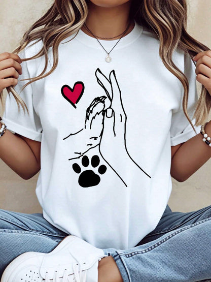 Dog Paw And Human Hand Heart Love T Shirt For Pet Lovers Animal Rescue Awareness Gift For Dog Owners Cute Dog Lover Tee Women Men Unisex Casual Wear,220g