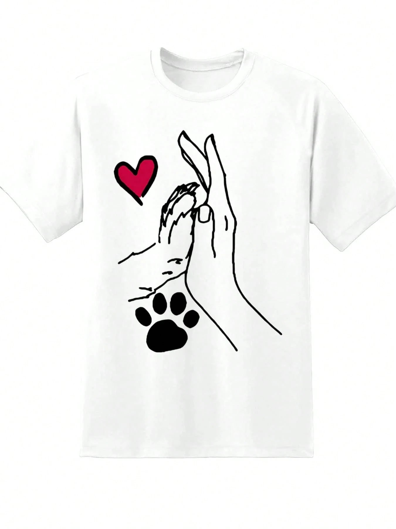 Dog Paw And Human Hand Heart Love T Shirt For Pet Lovers Animal Rescue Awareness Gift For Dog Owners Cute Dog Lover Tee Women Men Unisex Casual Wear,220g