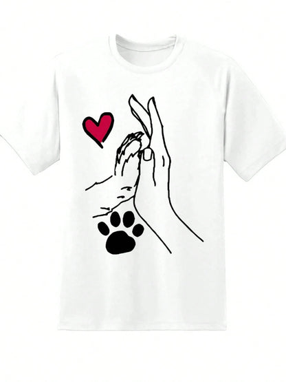 Dog Paw And Human Hand Heart Love T Shirt For Pet Lovers Animal Rescue Awareness Gift For Dog Owners Cute Dog Lover Tee Women Men Unisex Casual Wear,220g