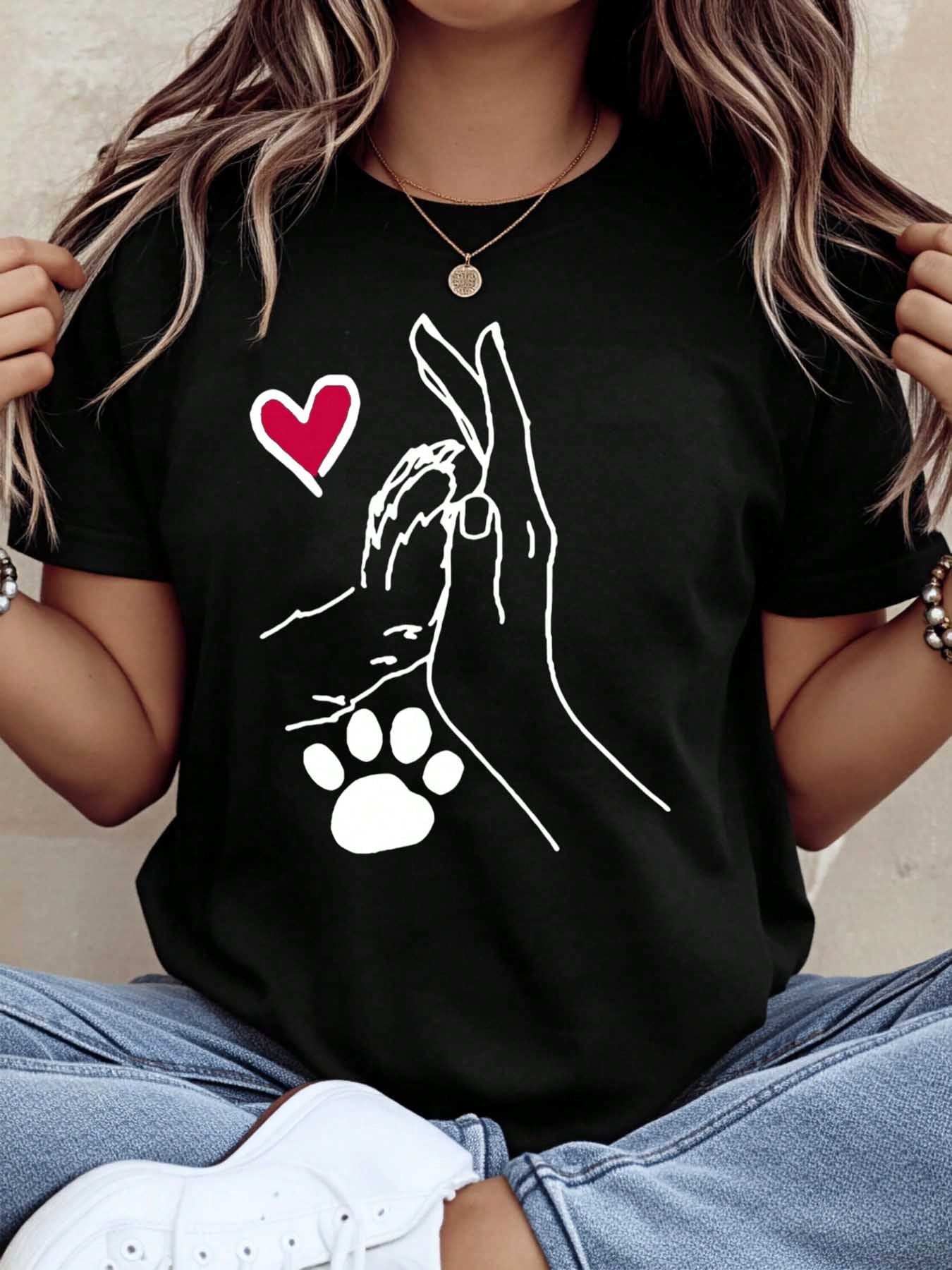 Dog Paw And Human Hand Heart Love T Shirt For Pet Lovers Animal Rescue Awareness Gift For Dog Owners Cute Dog Lover Tee Women Men Unisex Casual Wear,220g