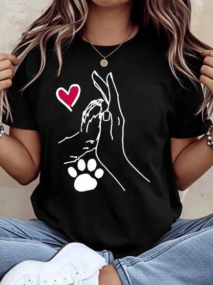 Dog Paw And Human Hand Heart Love T Shirt For Pet Lovers Animal Rescue Awareness Gift For Dog Owners Cute Dog Lover Tee Women Men Unisex Casual Wear,220g