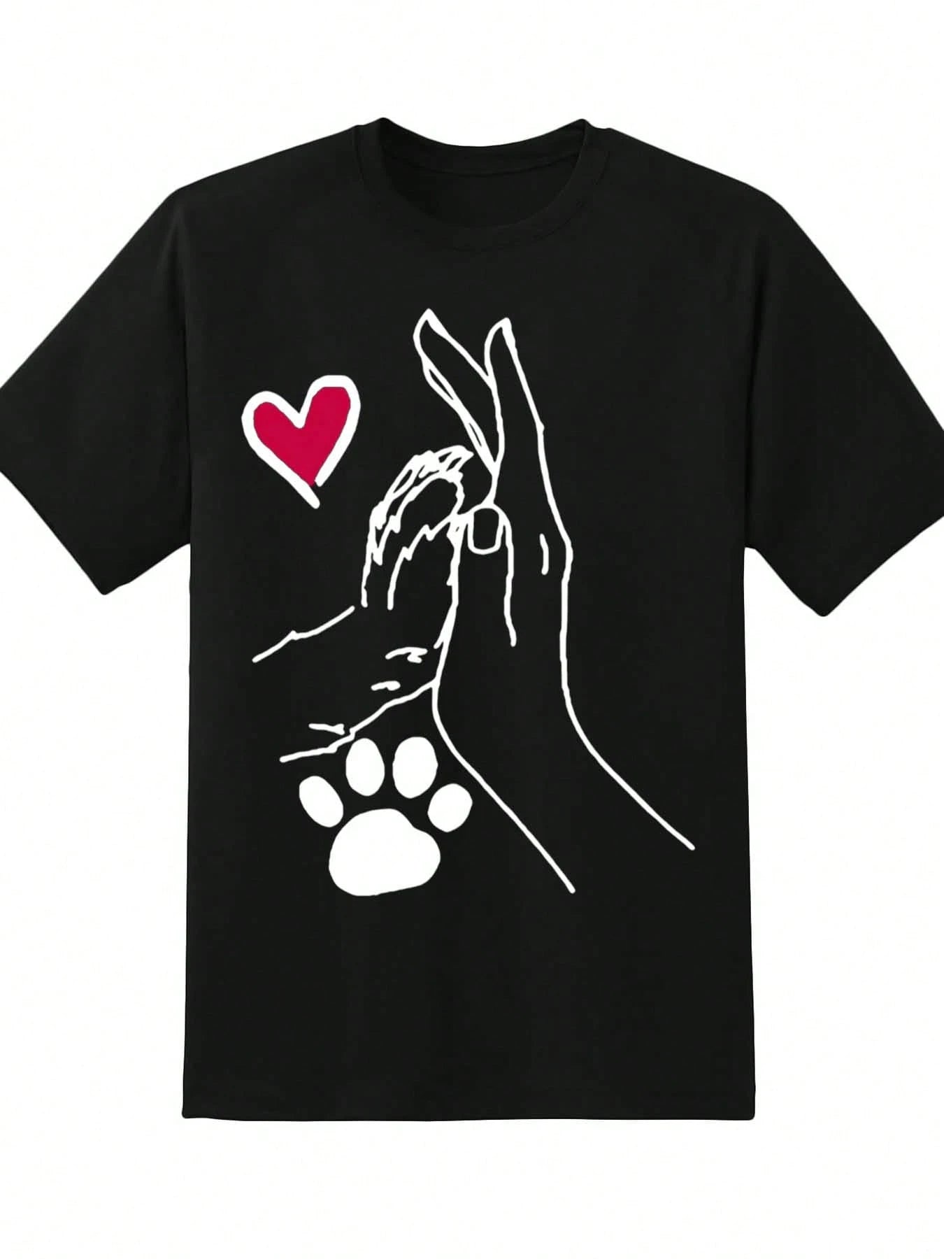 Dog Paw And Human Hand Heart Love T Shirt For Pet Lovers Animal Rescue Awareness Gift For Dog Owners Cute Dog Lover Tee Women Men Unisex Casual Wear,220g