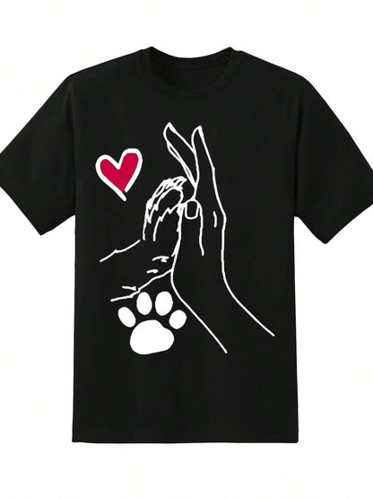 Dog Paw And Human Hand Heart Love T Shirt For Pet Lovers Animal Rescue Awareness Gift For Dog Owners Cute Dog Lover Tee Women Men Unisex Casual Wear,220g