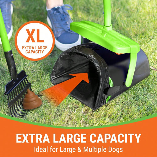 Dog Pooper Scooper With Bag Attachment, 40" Long Handle Pooper Scooper For Large Dogs, Ideal For Yard Cleanup, Large Capacity Swivel Bin & Rake, Lavender Scented Waste Bags (Black)