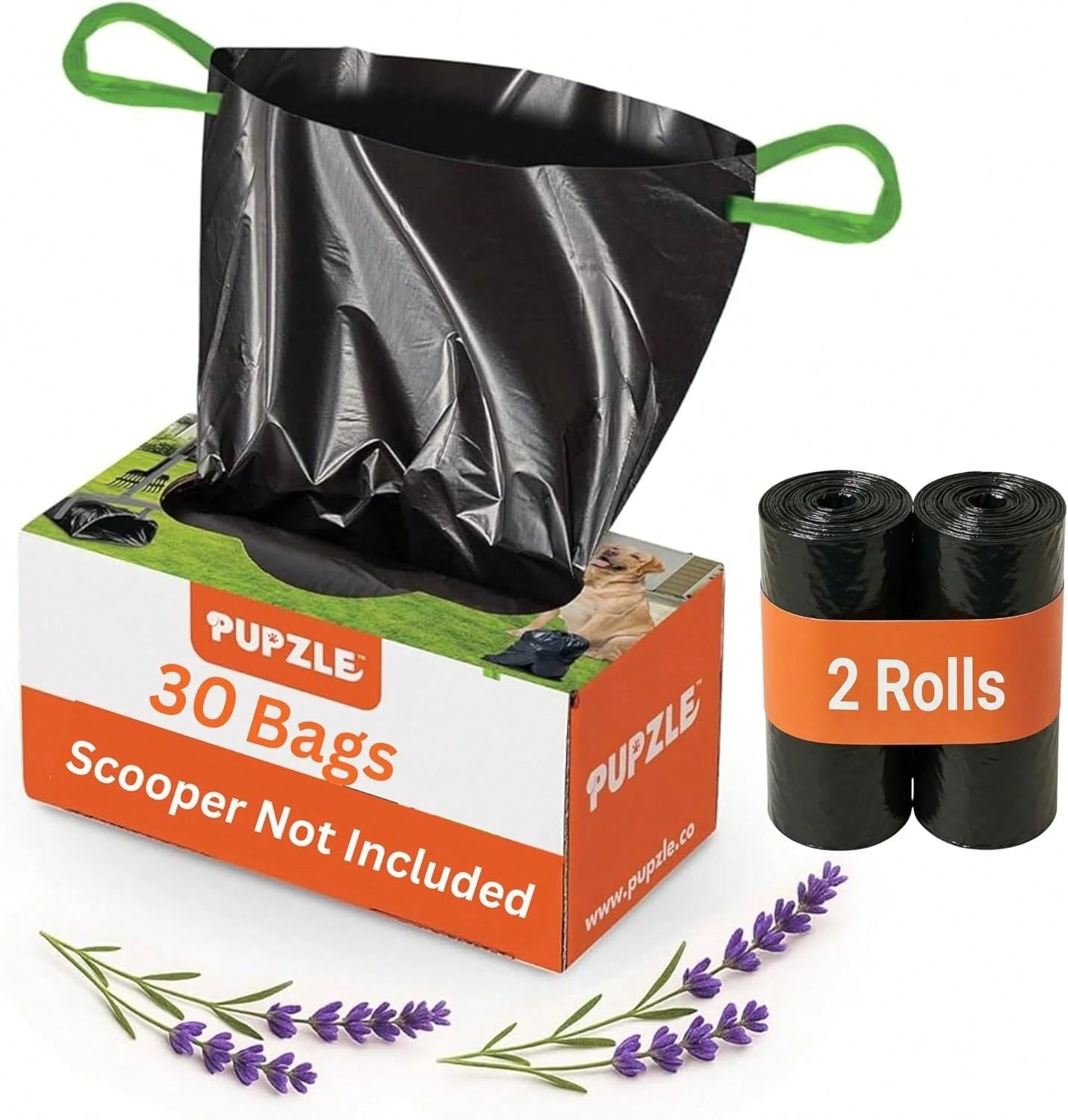 Dog Pooper Scooper With Bag Attachment, 40" Long Handle Pooper Scooper For Large Dogs, Ideal For Yard Cleanup, Large Capacity Swivel Bin & Rake, Lavender Scented Waste Bags (Black)