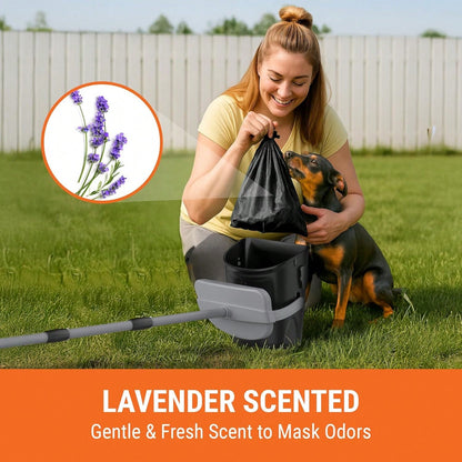 Dog Pooper Scooper With Bag Attachment, 40" Long Handle Pooper Scooper For Large Dogs, Ideal For Yard Cleanup, Large Capacity Swivel Bin & Rake, Lavender Scented Waste Bags (Black)