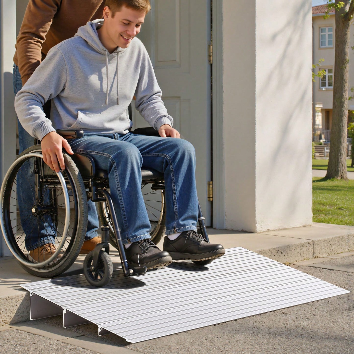 Door Threshold Ramp, 3 Inch Rise, Aluminum Alloy Threshold Ramp Rated 800 Lbs Load Capacity, Handicap Ramps For Home Steps For Wheelchair, Scooters, Power Chairs, Walkers, Bicycle, Tricycle