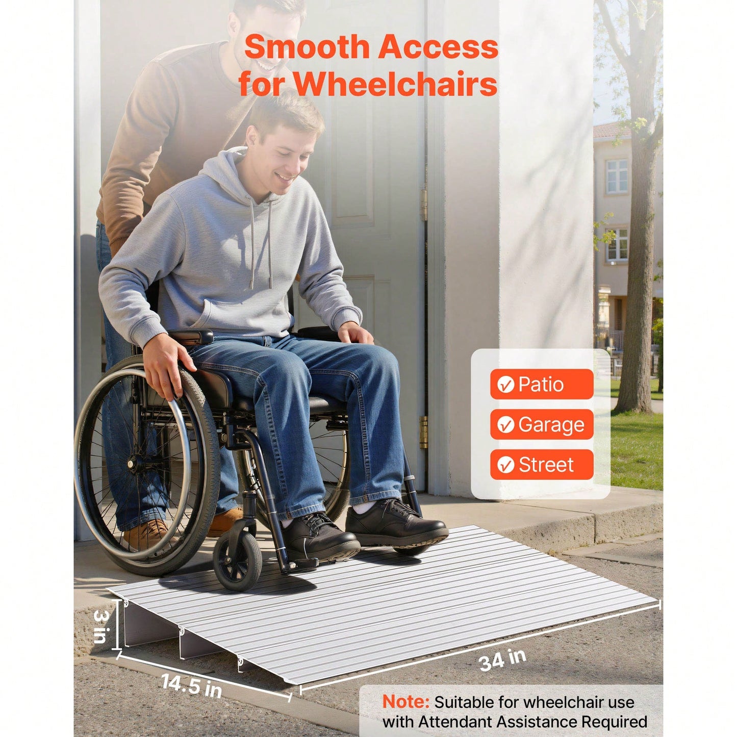 Door Threshold Ramp, 3 Inch Rise, Aluminum Alloy Threshold Ramp Rated 800 Lbs Load Capacity, Handicap Ramps For Home Steps For Wheelchair, Scooters, Power Chairs, Walkers, Bicycle, Tricycle