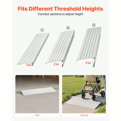Door Threshold Ramp, 3 Inch Rise, Aluminum Alloy Threshold Ramp Rated 800 Lbs Load Capacity, Handicap Ramps For Home Steps For Wheelchair, Scooters, Power Chairs, Walkers, Bicycle, Tricycle