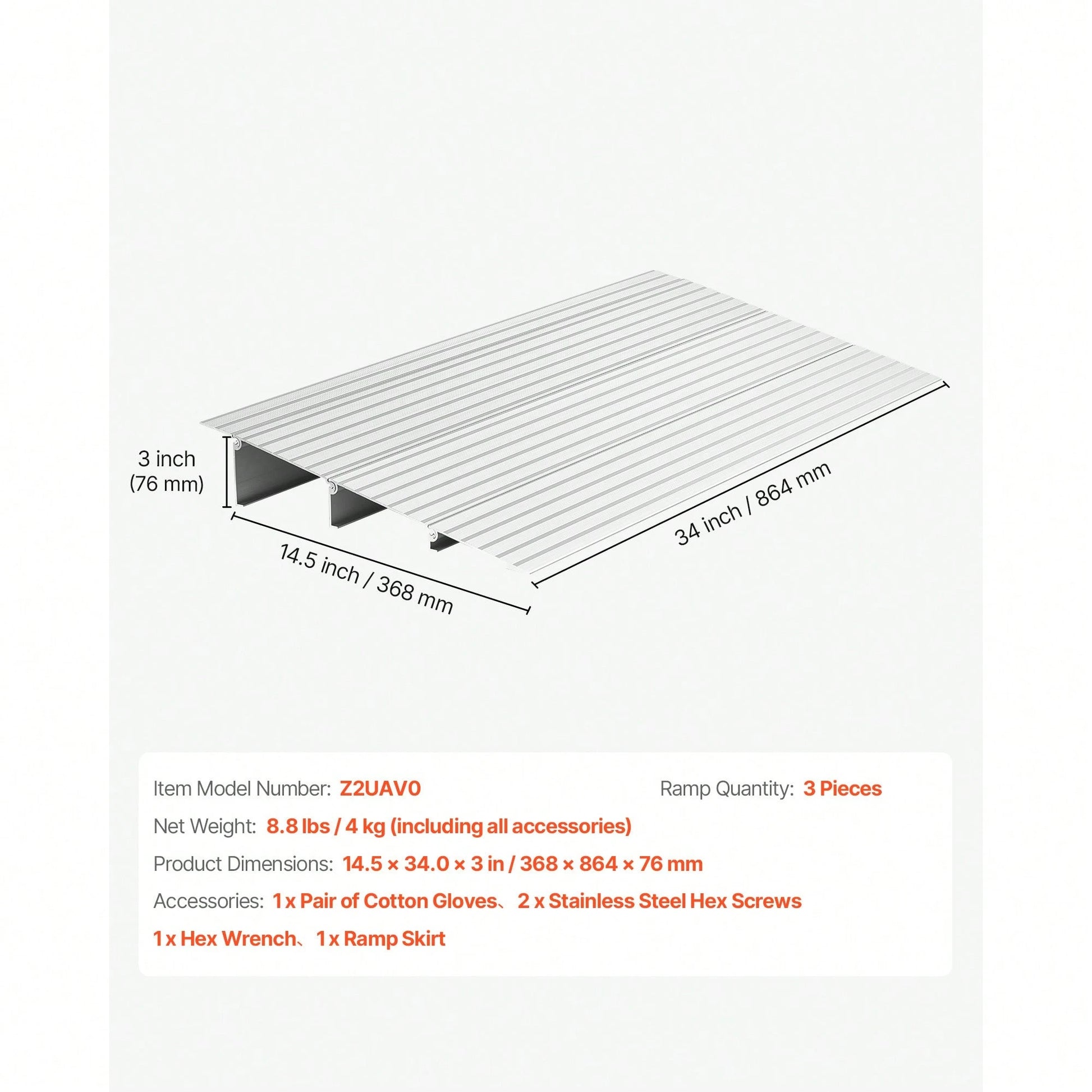 Door Threshold Ramp, 3 Inch Rise, Aluminum Alloy Threshold Ramp Rated 800 Lbs Load Capacity, Handicap Ramps For Home Steps For Wheelchair, Scooters, Power Chairs, Walkers, Bicycle, Tricycle