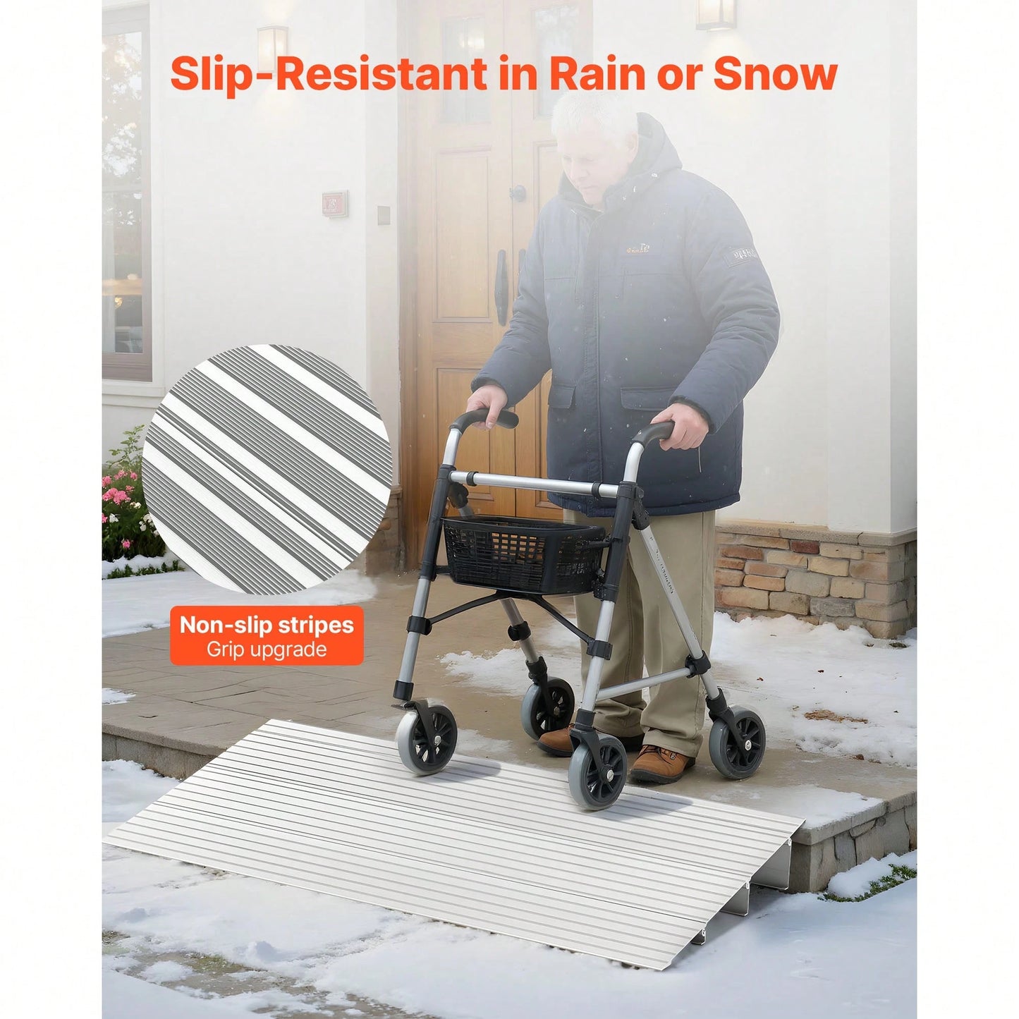 Door Threshold Ramp, 3 Inch Rise, Aluminum Alloy Threshold Ramp Rated 800 Lbs Load Capacity, Handicap Ramps For Home Steps For Wheelchair, Scooters, Power Chairs, Walkers, Bicycle, Tricycle