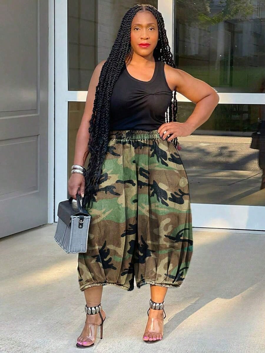 Dresses For WomenWomen'S Casual Jeans With Camouflage Print, Featuring An Elastic Waist And Straight Cropped DesignLoose And Comfortablevestidos De M