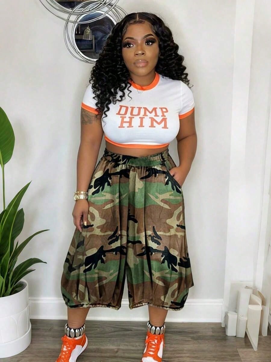 Dresses For WomenWomen'S Casual Jeans With Camouflage Print, Featuring An Elastic Waist And Straight Cropped DesignLoose And Comfortablevestidos De M