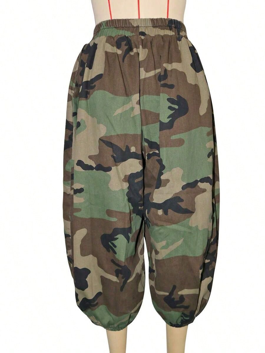 Dresses For WomenWomen'S Casual Jeans With Camouflage Print, Featuring An Elastic Waist And Straight Cropped DesignLoose And Comfortablevestidos De M