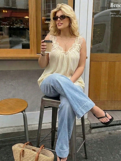 Dripcurv Plus-Size Women's Summer Olive Green Lace-Trimmed Top, Casual Formal Elegant Boho Vacation Loose A-Line Silhouette. Date Night Office Birthday Evening