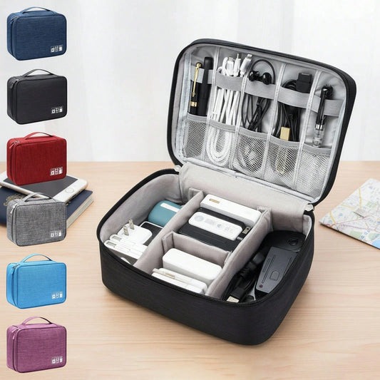 Dual Compartment Electronic Organizer Travel Case, Shockproof Oxford Cable Storage Bag With Adjustable Dividers, Portable Carry Pouch For Chargers