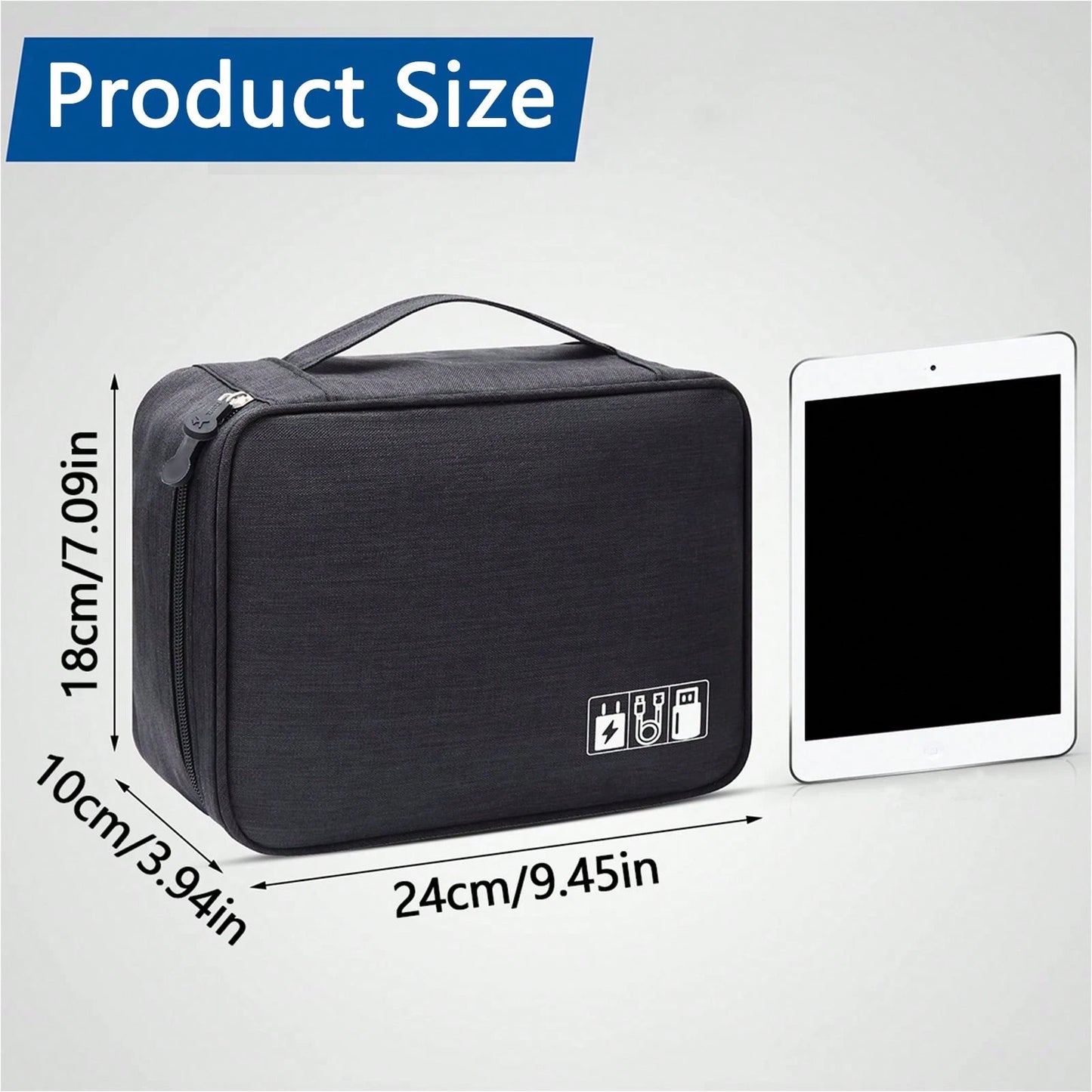 Dual Compartment Electronic Organizer Travel Case, Shockproof Oxford Cable Storage Bag With Adjustable Dividers, Portable Carry Pouch For Chargers