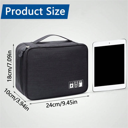 Dual Compartment Electronic Organizer Travel Case, Shockproof Oxford Cable Storage Bag With Adjustable Dividers, Portable Carry Pouch For Chargers