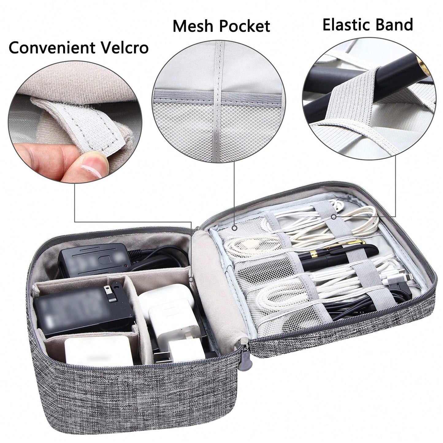 Dual Compartment Electronic Organizer Travel Case, Shockproof Oxford Cable Storage Bag With Adjustable Dividers, Portable Carry Pouch For Chargers