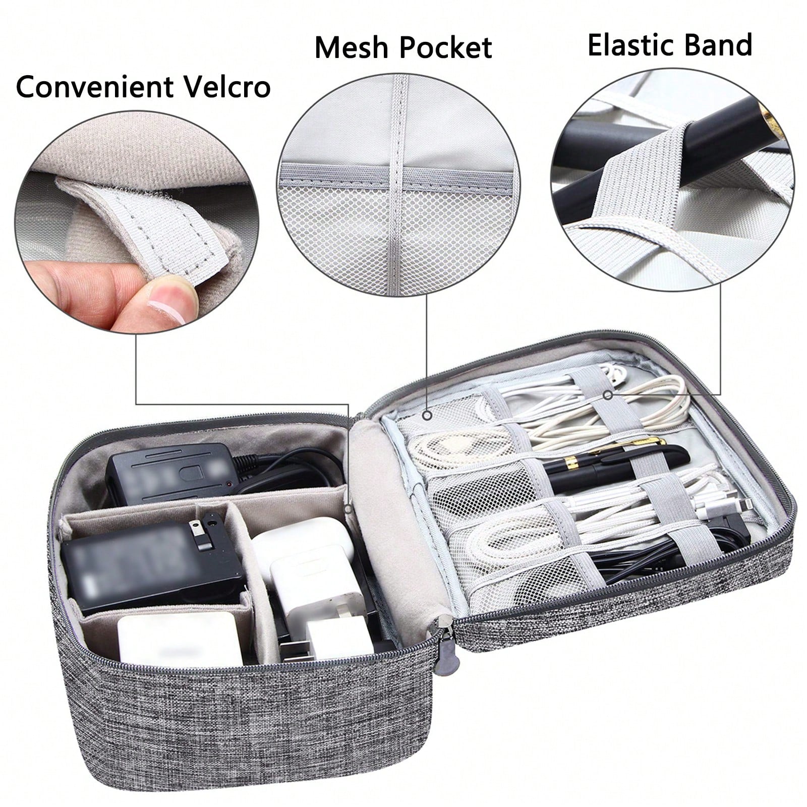 Dual Compartment Electronic Organizer Travel Case, Shockproof Oxford Cable Storage Bag With Adjustable Dividers, Portable Carry Pouch For Chargers