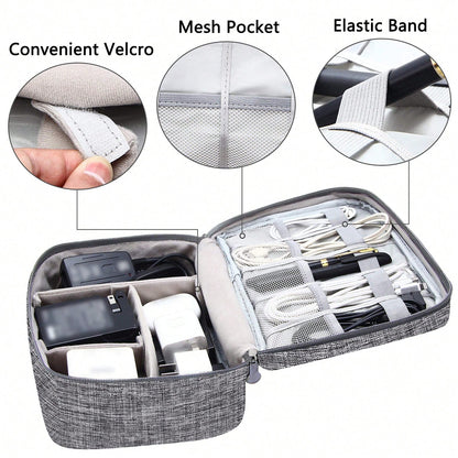 Dual Compartment Electronic Organizer Travel Case, Shockproof Oxford Cable Storage Bag With Adjustable Dividers, Portable Carry Pouch For Chargers