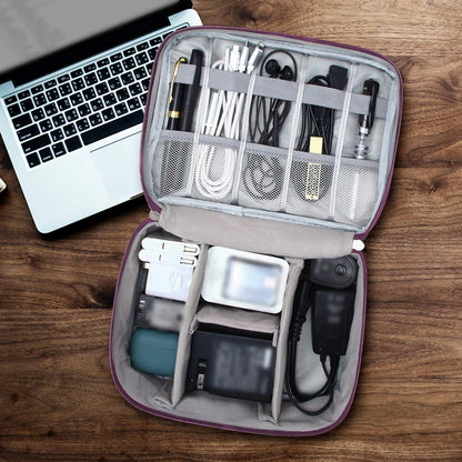 Dual Compartment Electronic Organizer Travel Case, Shockproof Oxford Cable Storage Bag With Adjustable Dividers, Portable Carry Pouch For Chargers