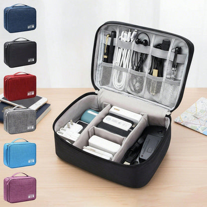 Dual Compartment Electronic Organizer Travel Case, Shockproof Oxford Cable Storage Bag With Adjustable Dividers, Portable Carry Pouch For Chargers