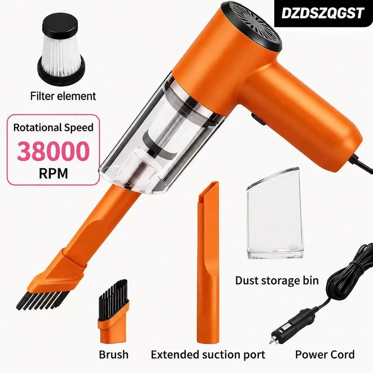 DZDSZQGST 12 Volt Portable Handheld Car Vacuum Cleaner- Powerful, Wired Design For Easy Removal Of Dust And Pet Hair- Comes With Accessories Kit- Silent Operation,Speed 38000rpm