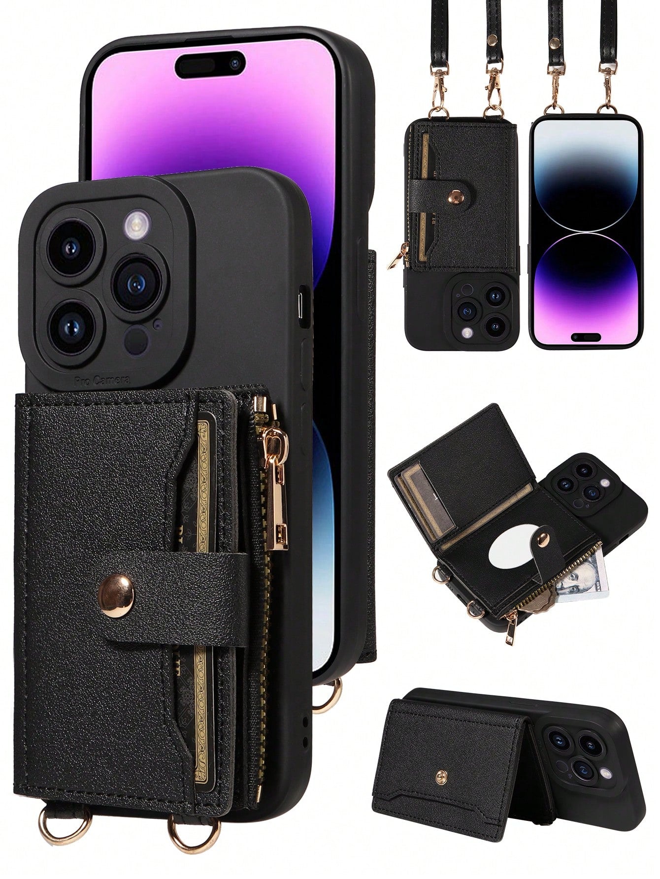 eaacaa Shockproof Lanyard 1pc Crossbody Phone Case With Card Slots, Coin Purse & Mirror Compatible With Apple 17 Pro Max/17 Pro/17/17e/Air/16 Pro Max/16/15/14/13/12/11 Series &/ Phones Birthday Gift
