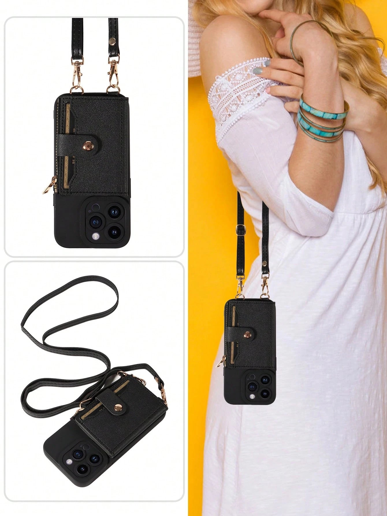 eaacaa Shockproof Lanyard 1pc Crossbody Phone Case With Card Slots, Coin Purse & Mirror Compatible With Apple 17 Pro Max/17 Pro/17/17e/Air/16 Pro Max/16/15/14/13/12/11 Series &/ Phones Birthday Gift