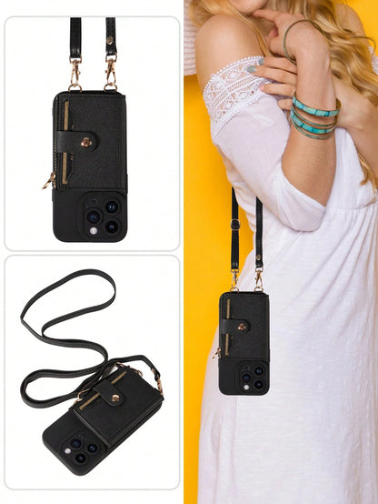 eaacaa Shockproof Lanyard 1pc Crossbody Phone Case With Card Slots, Coin Purse & Mirror Compatible With Apple 17 Pro Max/17 Pro/17/17e/Air/16 Pro Max/16/15/14/13/12/11 Series &/ Phones Birthday Gift
