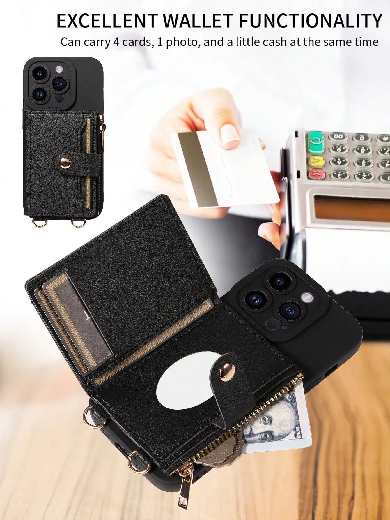 eaacaa Shockproof Lanyard 1pc Crossbody Phone Case With Card Slots, Coin Purse & Mirror Compatible With Apple 17 Pro Max/17 Pro/17/17e/Air/16 Pro Max/16/15/14/13/12/11 Series &/ Phones Birthday Gift