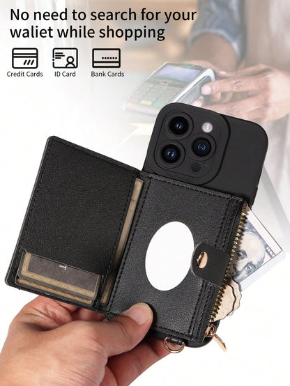 eaacaa Shockproof Lanyard 1pc Crossbody Phone Case With Card Slots, Coin Purse & Mirror Compatible With Apple 17 Pro Max/17 Pro/17/17e/Air/16 Pro Max/16/15/14/13/12/11 Series &/ Phones Birthday Gift