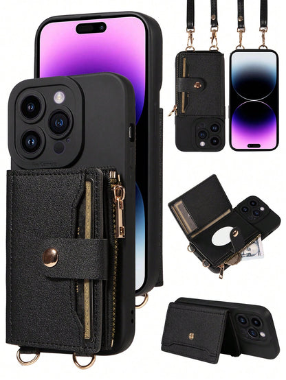 eaacaa Shockproof Lanyard 1pc Crossbody Phone Case With Card Slots, Coin Purse & Mirror Compatible With Apple 17 Pro Max/17 Pro/17/17e/Air/16 Pro Max/16/15/14/13/12/11 Series &/ Phones Birthday Gift