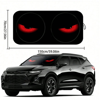 Easypie Selection 1pc Fashionable Red Eye Car Sun Visor- UV Protection, Foldable Sunshade, TPU Material, Suitable For SUV And Sedan, Beach And Seaside Scene Design