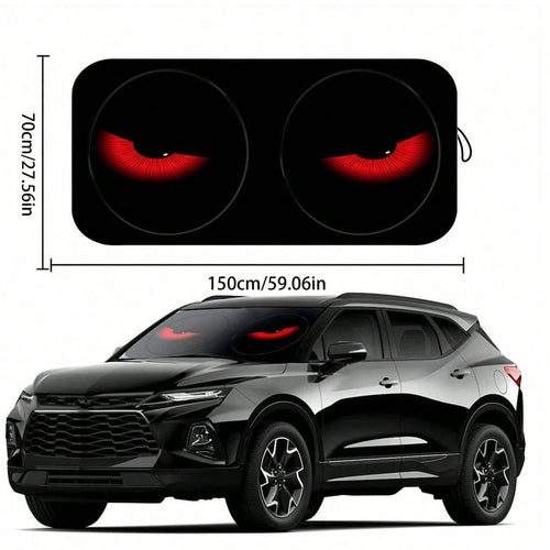 Easypie Selection 1pc Fashionable Red Eye Car Sun Visor- UV Protection, Foldable Sunshade, TPU Material, Suitable For SUV And Sedan, Beach And Seaside Scene Design