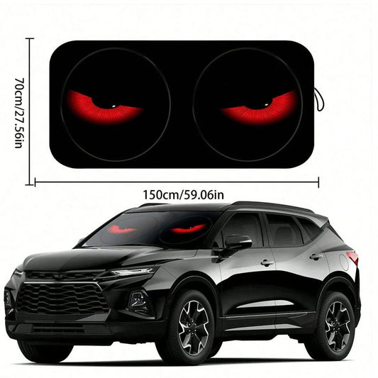 Easypie Selection 1pc Fashionable Red Eye Car Sun Visor- UV Protection, Foldable Sunshade, TPU Material, Suitable For SUV And Sedan, Beach And Seaside Scene Design