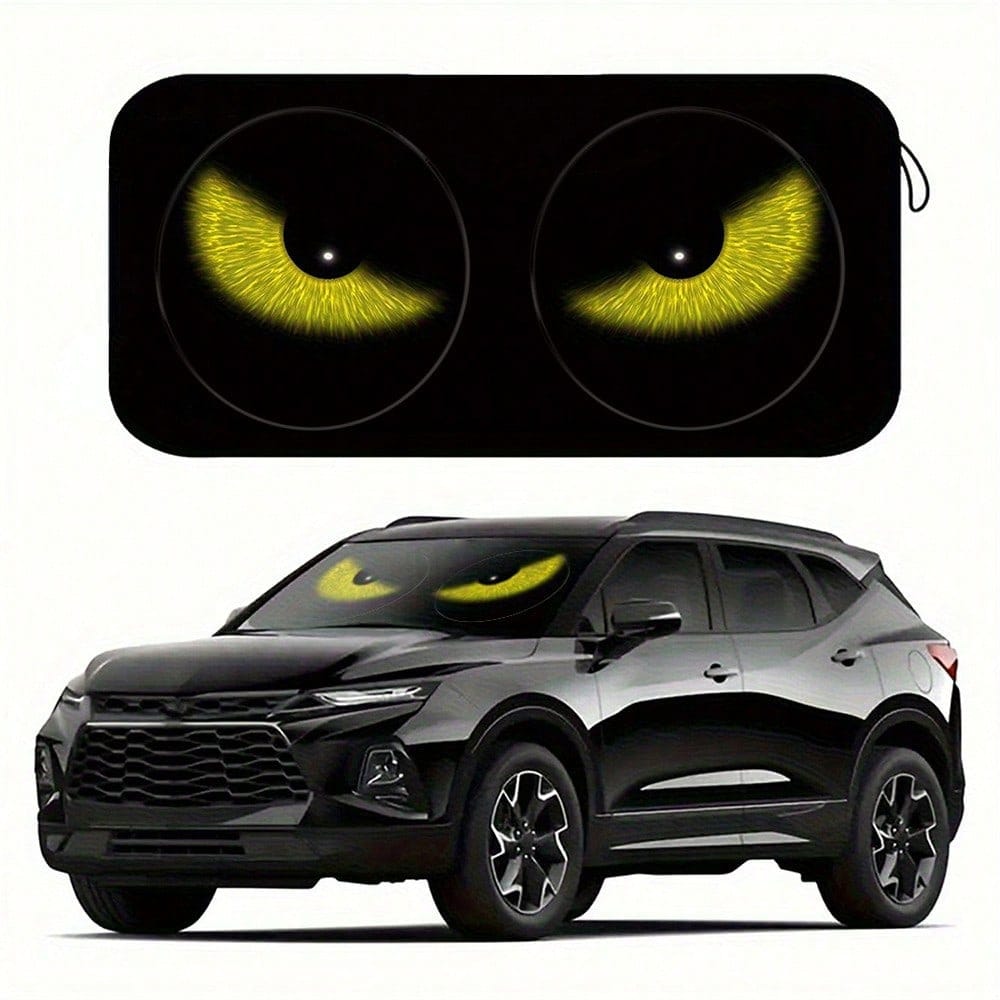 Easypie Selection 1pc Fashionable Red Eye Car Sun Visor- UV Protection, Foldable Sunshade, TPU Material, Suitable For SUV And Sedan, Beach And Seaside Scene Design