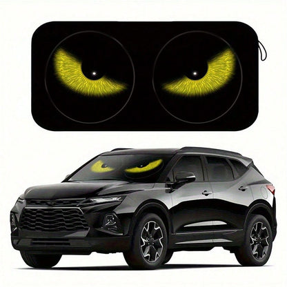 Easypie Selection 1pc Fashionable Red Eye Car Sun Visor- UV Protection, Foldable Sunshade, TPU Material, Suitable For SUV And Sedan, Beach And Seaside Scene Design
