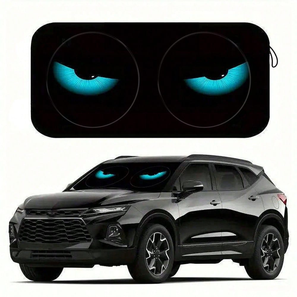 Easypie Selection 1pc Fashionable Red Eye Car Sun Visor- UV Protection, Foldable Sunshade, TPU Material, Suitable For SUV And Sedan, Beach And Seaside Scene Design
