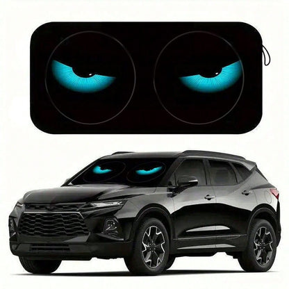 Easypie Selection 1pc Fashionable Red Eye Car Sun Visor- UV Protection, Foldable Sunshade, TPU Material, Suitable For SUV And Sedan, Beach And Seaside Scene Design