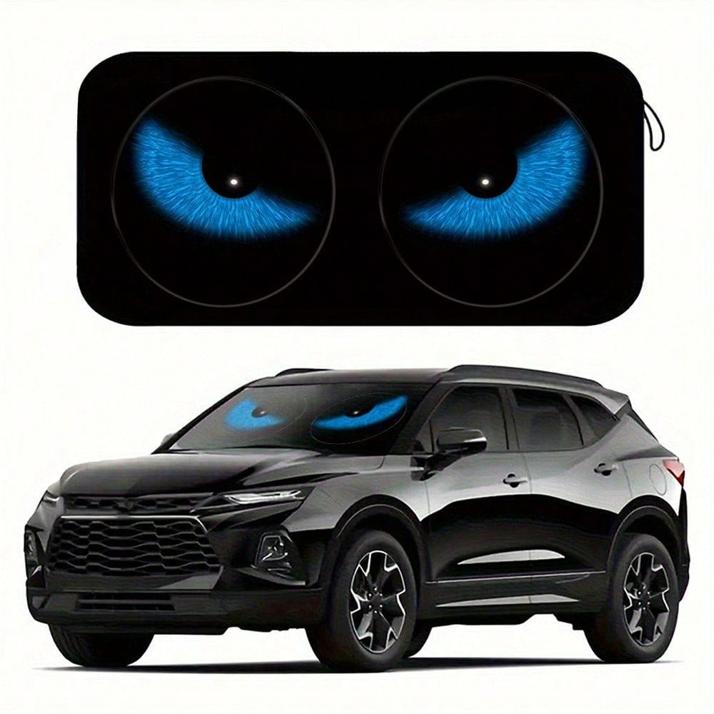 Easypie Selection 1pc Fashionable Red Eye Car Sun Visor- UV Protection, Foldable Sunshade, TPU Material, Suitable For SUV And Sedan, Beach And Seaside Scene Design