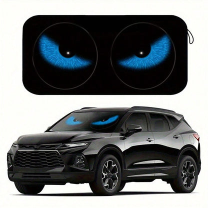 Easypie Selection 1pc Fashionable Red Eye Car Sun Visor- UV Protection, Foldable Sunshade, TPU Material, Suitable For SUV And Sedan, Beach And Seaside Scene Design