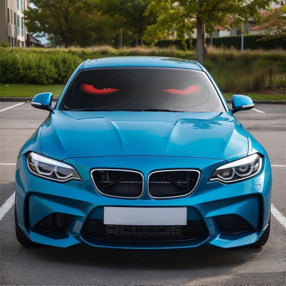 Easypie Selection 1pc Fashionable Red Eye Car Sun Visor- UV Protection, Foldable Sunshade, TPU Material, Suitable For SUV And Sedan, Beach And Seaside Scene Design