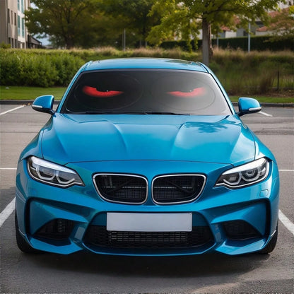 Easypie Selection 1pc Fashionable Red Eye Car Sun Visor- UV Protection, Foldable Sunshade, TPU Material, Suitable For SUV And Sedan, Beach And Seaside Scene Design