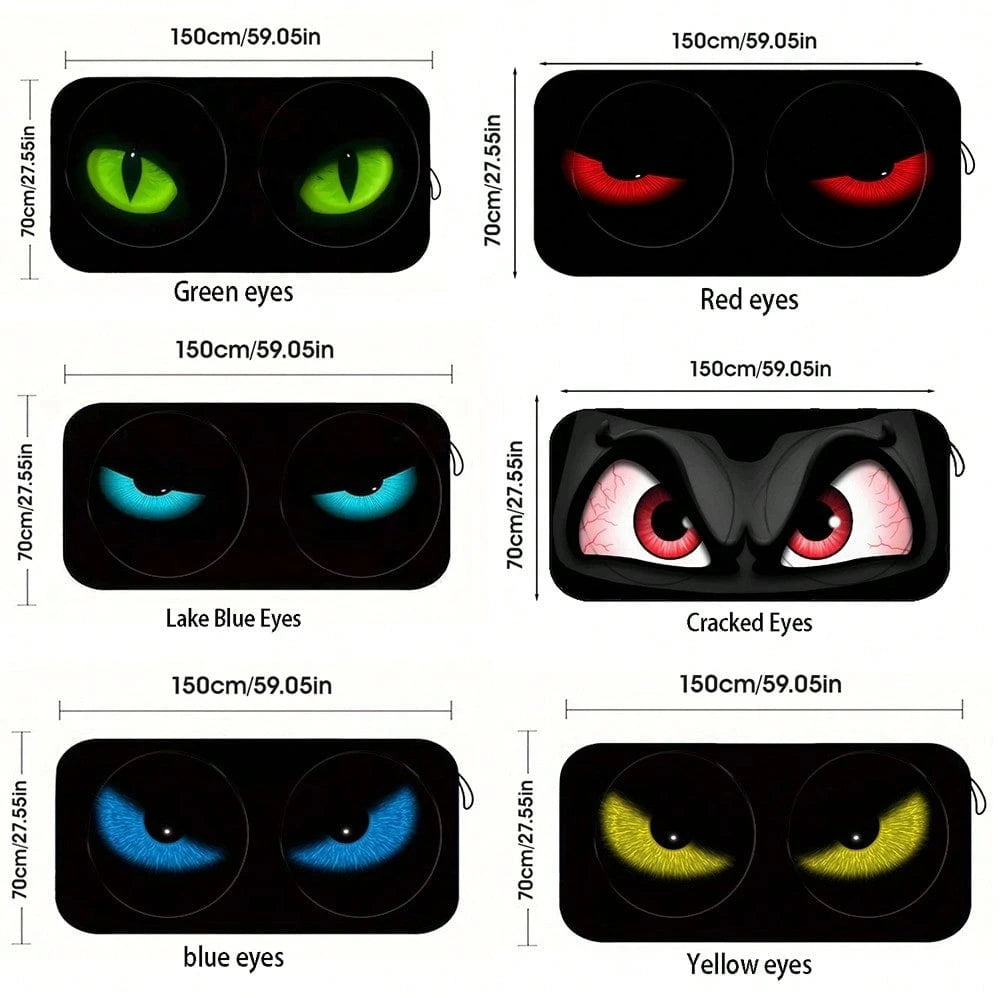 Easypie Selection 1pc Fashionable Red Eye Car Sun Visor- UV Protection, Foldable Sunshade, TPU Material, Suitable For SUV And Sedan, Beach And Seaside Scene Design